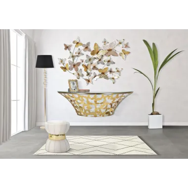 PANEL ŚCIENNY BUTTERFLIES ZŁOTO/RÓŻOWY 132X3,5X95,5 cm